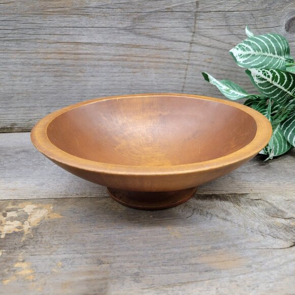 Vintage Wooden Bowl 8" Ovoid Pedestal MCM Farmhouse Bowl Woodcroftery - Picture 7 of 12